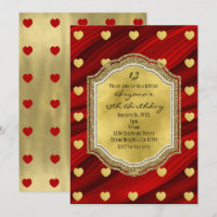 Red & Gold Hearts Geburtstagsparty Einladungen