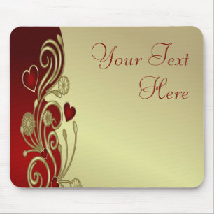 Red & Gold Hearts & Scrolls Mousepad