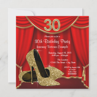 Red Gold High Heel 30. Geburtstag Party Einladung