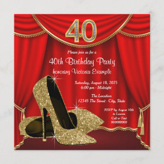 Red Gold High Heel 40. Geburtstag Party Einladung
