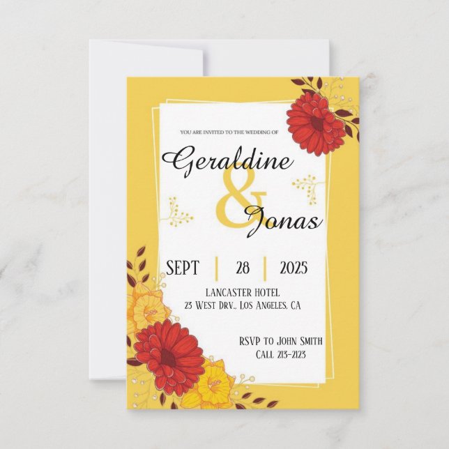 Red Gold Hochzeitsvorlage Einladung (Vorderseite)