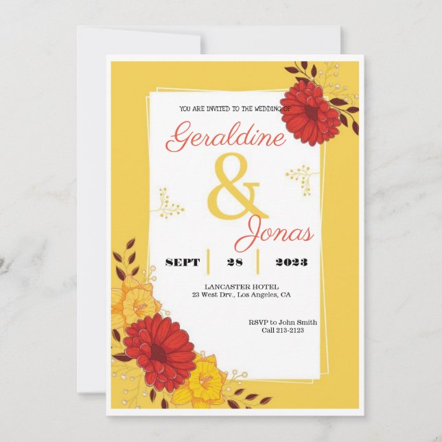 Red Gold Hochzeitsvorlage Einladung (Vorderseite)