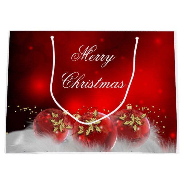 Red & Gold Holly Baubles Frohe Weihnachten Große Geschenktüte (Vorderseite)