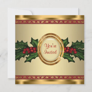 Red Gold Holly Corporate Christmas Party Einladung