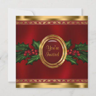 Red Gold Holly Corporate Christmas Party Einladung