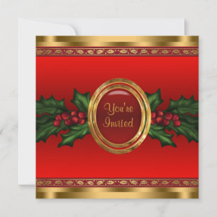 Red Gold Holly Firmene Weihnachtsfeier Einladung