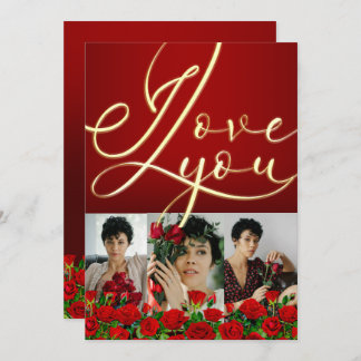 Red Gold I Love You Red Valentine’s Photo Collage Feiertagskarte