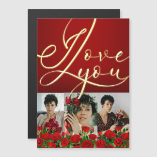 Red Gold I Love You Red Valentine’s Photo Collage Magnetkarte