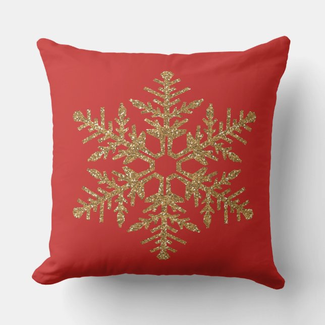 Red Gold Imitate Glitzer Snowflake Kissen (Vorderseite)