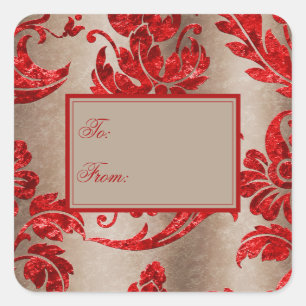 Red Gold Imitate Velvet Damask Elegantes Geschenk  Quadratischer Aufkleber