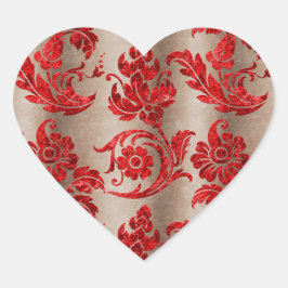 Red Gold Imitate Velvet Damask Herz-Aufkleber