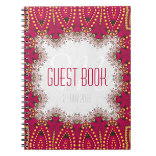 Red Gold Indian Bohemisch Monogram Guest Book Notizblock