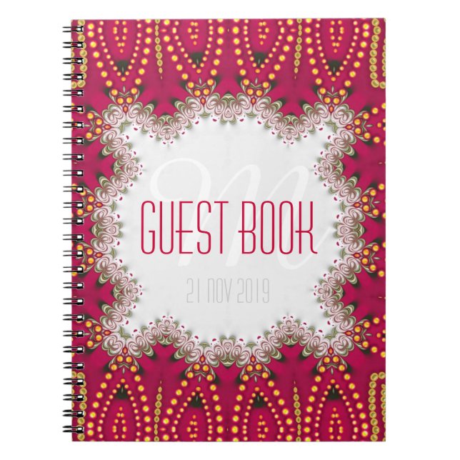 Red Gold Indian Bohemisch Monogram Guest Book Notizblock (Vorderseite)