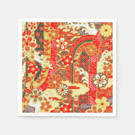 Red Gold Japanisch Kimono Blumenpapier Serviette