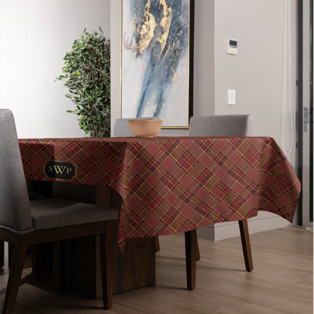 Red Gold Kariert Monogram Christmas Tartan Tischdecke (Red Gold Plaid Monogram Christmas Tartan Tablecloth)