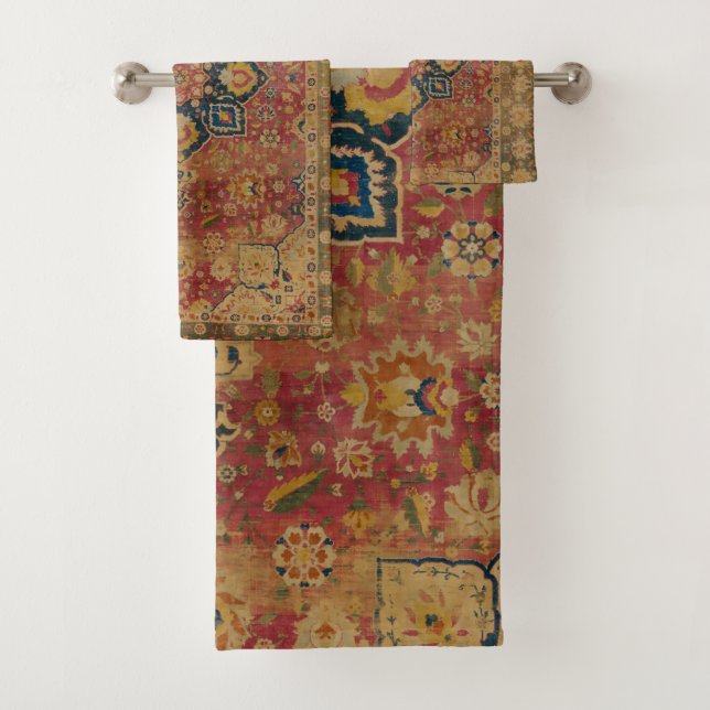 Red Gold Kashan Tepet Rug Persian Asian Badhandtuch Set (Insitu)