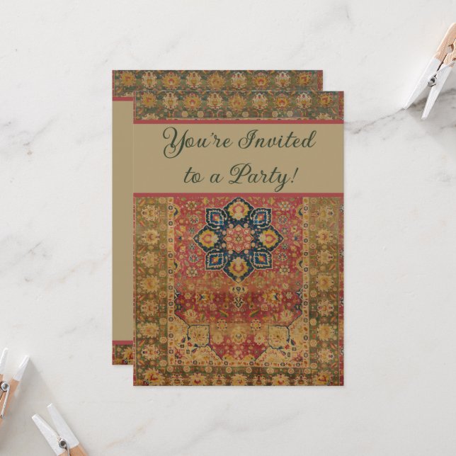 Red Gold Kashan Tepet Rug Persian Asian Einladung (Vorderseite/Rückseite Beispiel)