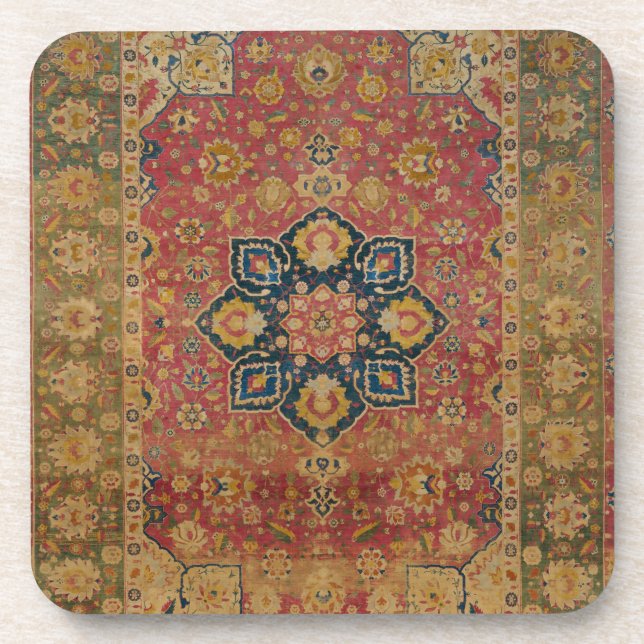 Red Gold Kashan Tepet Rug Persian Asian Getränkeuntersetzer (Vorderseite)