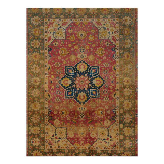 Red Gold Kashan Tepet Rug Persian Asian Poster (Vorderseite)