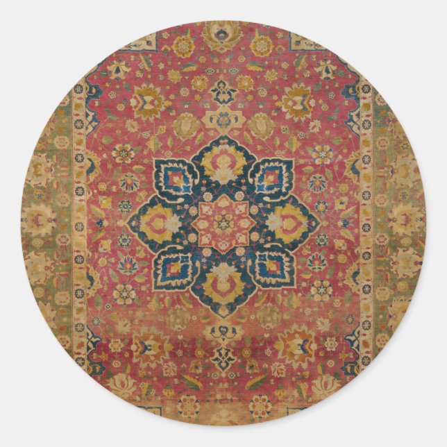 Red Gold Kashan Tepet Rug Persian Asian Runder Aufkleber (Vorderseite)