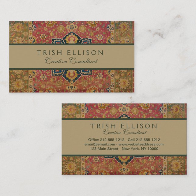 Red Gold Kashan Tepet Rug Persian Asian Visitenkarte (Vorne/Hinten)