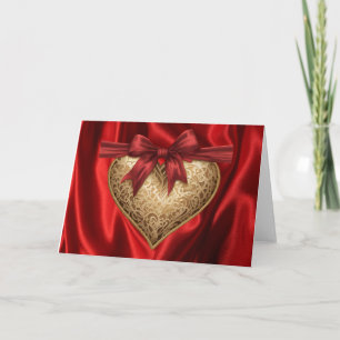 Red Gold Lace Heart Valentine's Day Heart Card Karte