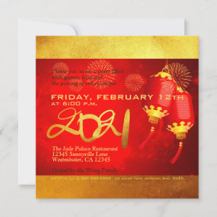 Red Gold Lanterns Chinese Ox Papier-Schnitt 2021 P