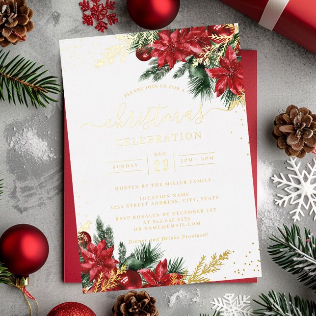 Red Gold Leaf Foliage Weihnachtsfeiertag Party Folieneinladung (Von Creator hochgeladen)