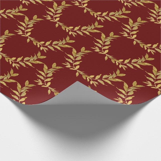 Red Gold Leaf Monogram Elegant Chic Wedding Geschenkpapier (Ecke)