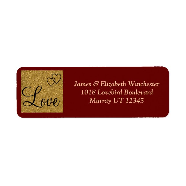 Red & Gold Liebe Address Labels (Vorne)