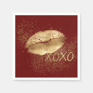 Red Gold Lips Kiss Gold Glitzer XOXO Serviette