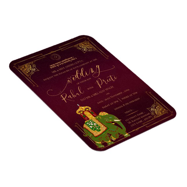 Red Gold Lord Ganesh Indian Wedding Einladung Magnet (Rechte Seite)