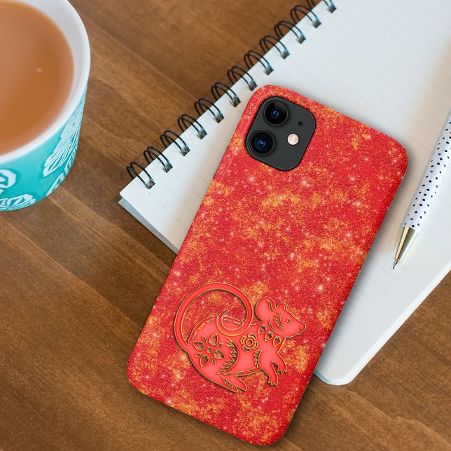 Red Gold Lunar Chinese New Year Zodiac Rat Case-Mate iPhone Hülle (Von Creator hochgeladen)