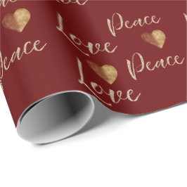 Red Gold Luxe Glitzer Liebe Peace Hearts Geschenkpapier