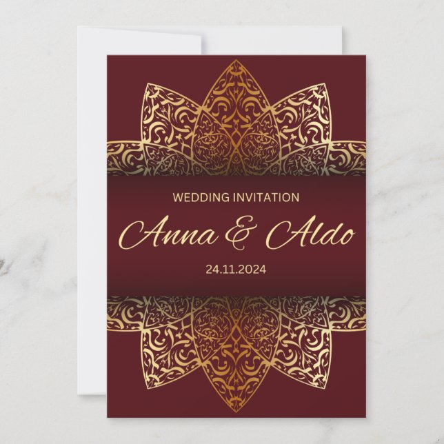 Red gold luxury wedding invitation card einladung (Vorderseite)