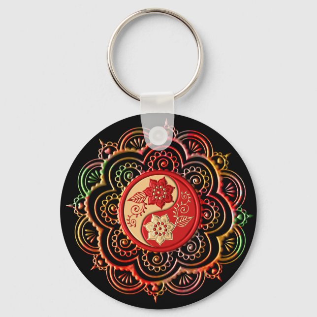 Red & Gold Mandala Schlüsselanhänger (Vorderseite)