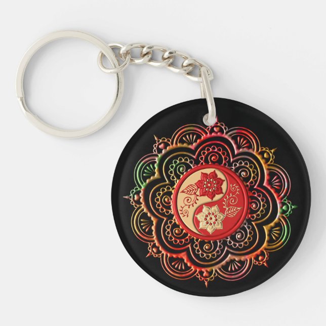Red & Gold Mandala Schlüsselanhänger (Vorderseite)