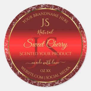 Red Gold mit Glitzer Stars Initial Product Label Runder Aufkleber