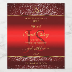 Red Gold mit Glitzer Stars Initial Product Label Weinetikett