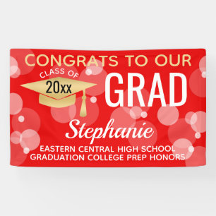 Red Gold Modern Bubbles Glückwunsch Grad Abschlus Banner