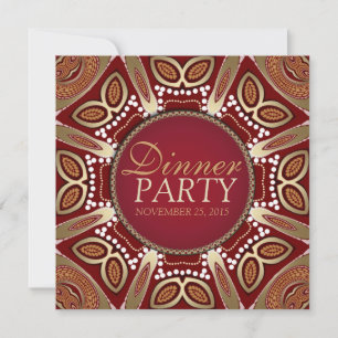 Red+Gold Modernes Tribal Dinner Party Einladung