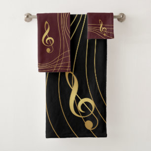 Red & Gold Music Handtücher - The Treble Clef: