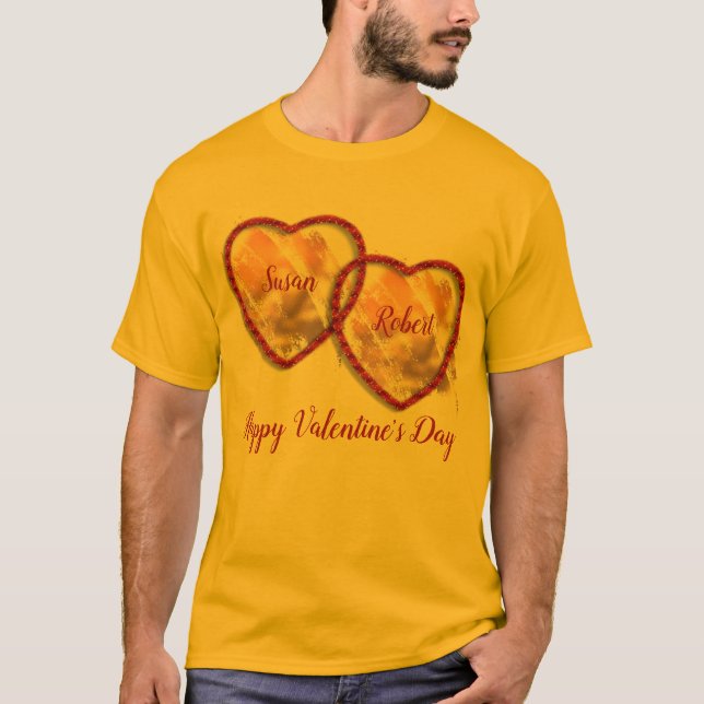 Red Gold Niedlich Heart Teen Happy Valentines Day  T-Shirt (Vorderseite)