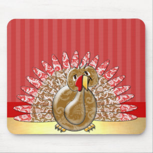 Red Gold Niedlicher Cartoon Türkei Damask Muster Mousepad