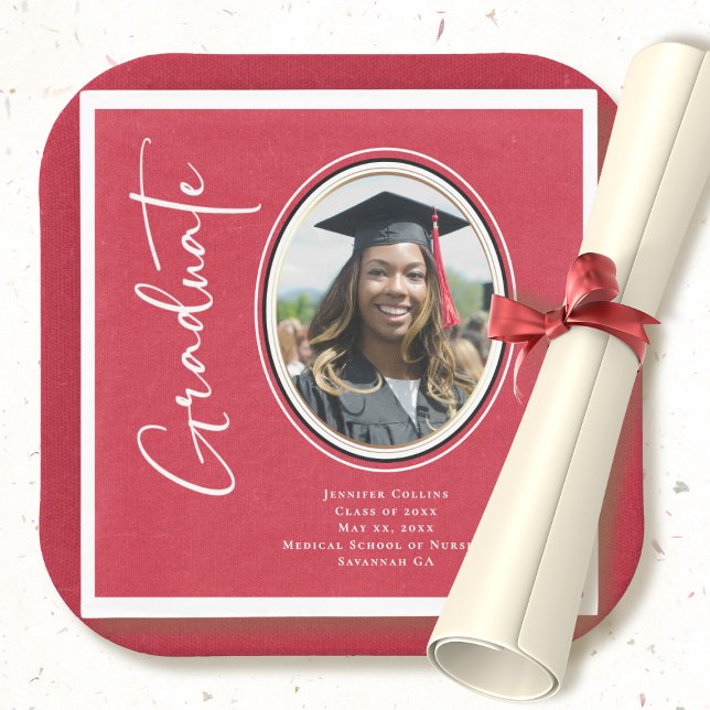 Red Gold Nurse Graduate Script Minimales Foto Serviette (Von Creator hochgeladen)