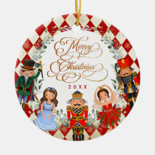 Red Gold Nutcracker Ballet Frohe Weihnachts-Party Keramik Ornament