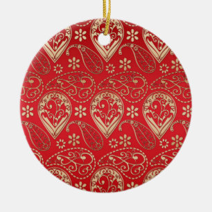Red Gold Paisley Bandana Muster Keramik Ornament