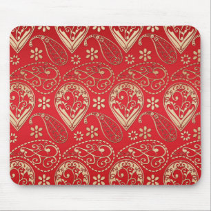 Red Gold Paisley Bandana Muster Mousepad