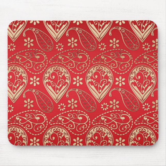 Red Gold Paisley Bandana Muster Mousepad (Vorne)