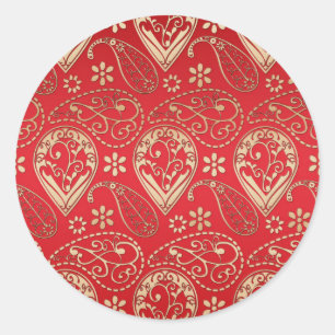 Red Gold Paisley Bandana Muster Runder Aufkleber